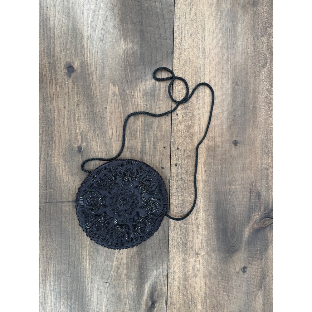 Regale Ltd Vintage Black Beaded Round Crossbody‎ Clutch Bag Evening Purse